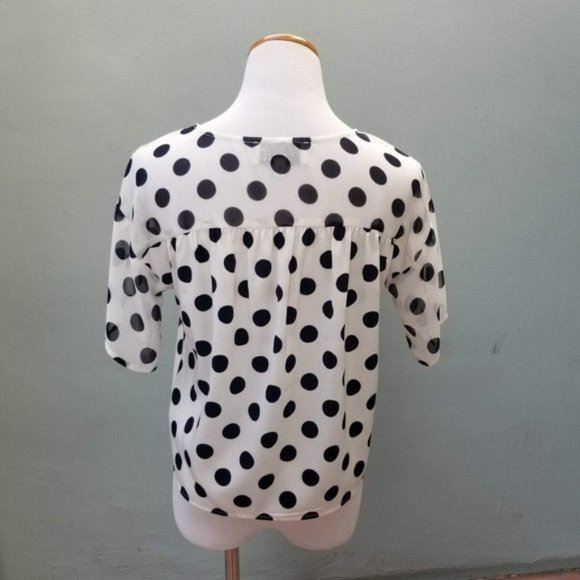 J.O.A. Polka Dot Sheer Blouse Navy White Small - Picture 5 of 6